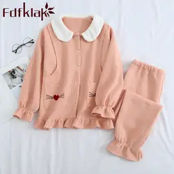 Fdfklak Хлопковая пижама для беременных женщин, материнство, одежда сезон осень-зима; розовый цвет/синий с длинными рукавами пижамы для