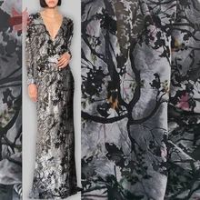 Вискозная бархатная ткань Флокированная шелковая ткань для платья Птица Цветочная выгорающая шелковая ткань tissu tecidos stoffen пряжа SP4655