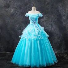 С плеча Длина до пола кружево с аппликацией бисером-вверх Тюль vestidos 15 anos quinceanera бальное платье
