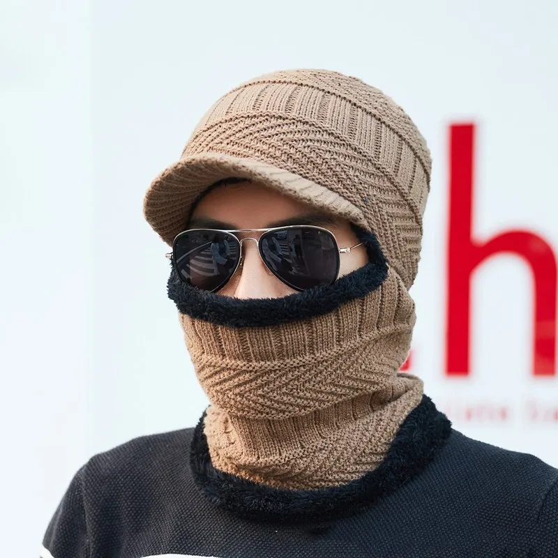 Зимняя шапка, шарф, Skullies Beanies для мужчин, вязаная шапка, женская маска, толстая Балаклава, ушанка, шерстяной берет, мужская шапка, шапка