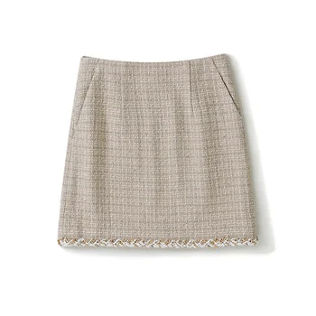 

2020 spring autumn women plaid tweed skirts OL ladies elegant woolen a-line mini skirts y513