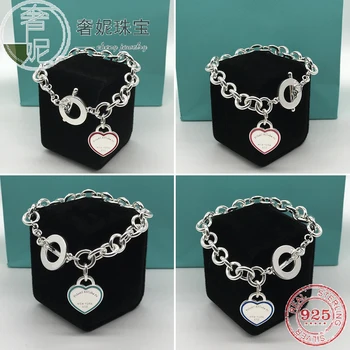 

Cheny 925 Sterling Silver Classic Pink Enamel Heart-shaped Luxury Brand Jewelry High Quality 1:1 Ladies Bracelet Valentine' Gift