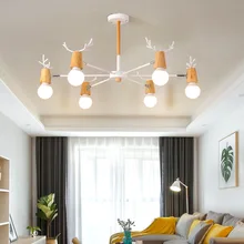 Lámpara de araña de cornamenta de varios cabezales para dormitorio, iluminación de metal/madera, decoración de sala de estar, restaurante, villa nórdica, E27