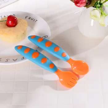 

Baby Silicone Spoon Fork Wholesale Baby Dedicated Double Color Kids Feeding Auxiliary Tableware PP Infant Hand 6 Months Safe