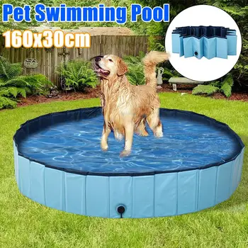 

160x30CM Dog Swimming Pool Foldable Pet Bath Swimming Tub PVC Water Pond Bathtub Outdoor Indoor Collapsible Bathing Pool