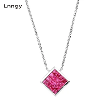 شراءLnngy 18K الطبيعية روبي الأحجار الكريمة الذهب الأبيض ساحة قلادة قلادة AU750 غرامة الزفاف ربط سلسلة غرامة مجوهرات للإناث
