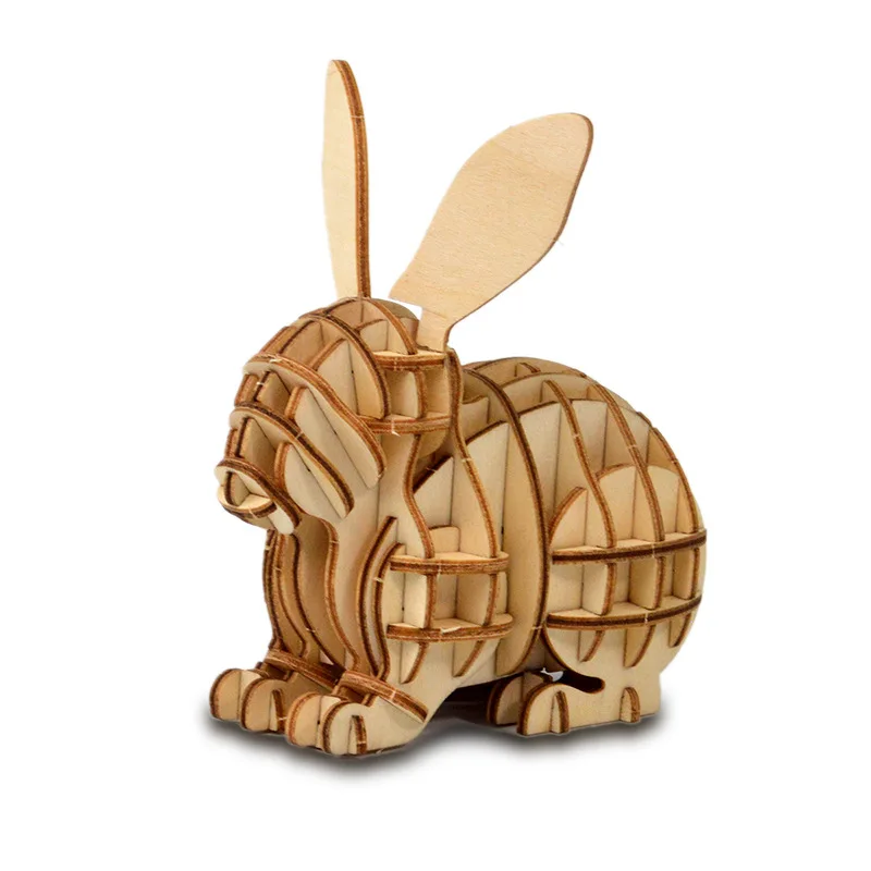 Лазерная резка DIY кот кролик игрушки 3D деревянная головоломка игрушка Сборная модель деревянные наборы украшение стола для детей Дети
