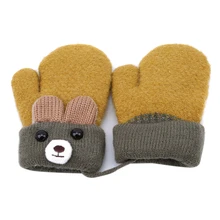 New Children Girls Boys Winter Cartoon Bear Patchwork Keep Warm Mittens Gloves 1-4 Years
