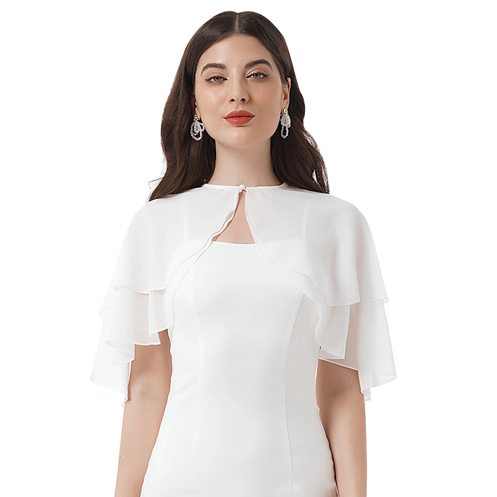 Women Elegant Chiffon Wraps Shawls Ruffle 2 Layer Bolero Wedding Cape Bridal Shrug Tops for Party Dress Cover Ups Wedding Wrap