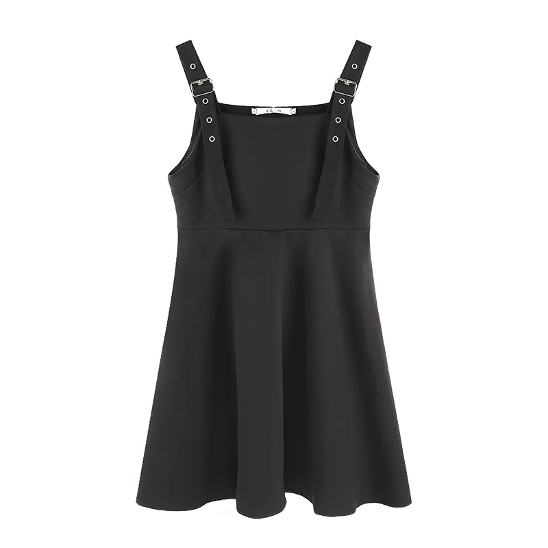

Summer Casual Spaghetti Strap Dress Women Harajuku Vintage Sundress 2021 Gothic Punk Party Clubwear Sleeveless Black Mini Dress