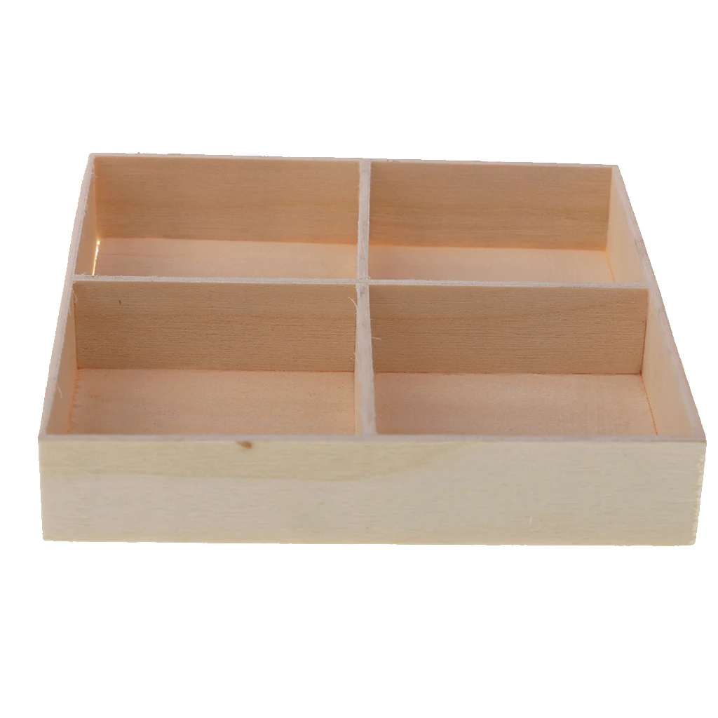 Handmade Wood Container Multi-Function 4 Grid Desktop Succulent Pot Storage
