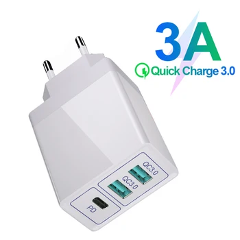 

3.0 USB Charger Max Fast Charge Double Plug Wall Quick Charge for Samsung Xiaomi Huawei iPhone 3 Ports Adapter PD QC Charger