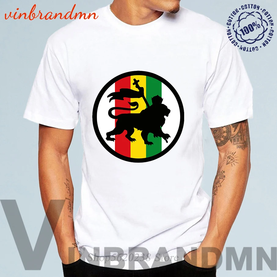 Мужская хлопковая футболка с круглым вырезом Rasta Lion модная короткими рукавами и