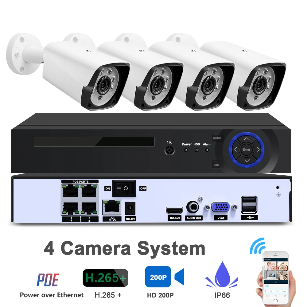 4CH 1080P HDMI POE NVR комплект системы видеонаблюдения ИК открытый звук для камеры P2P видеонаблюдение IP66 водонепроницаемый набор