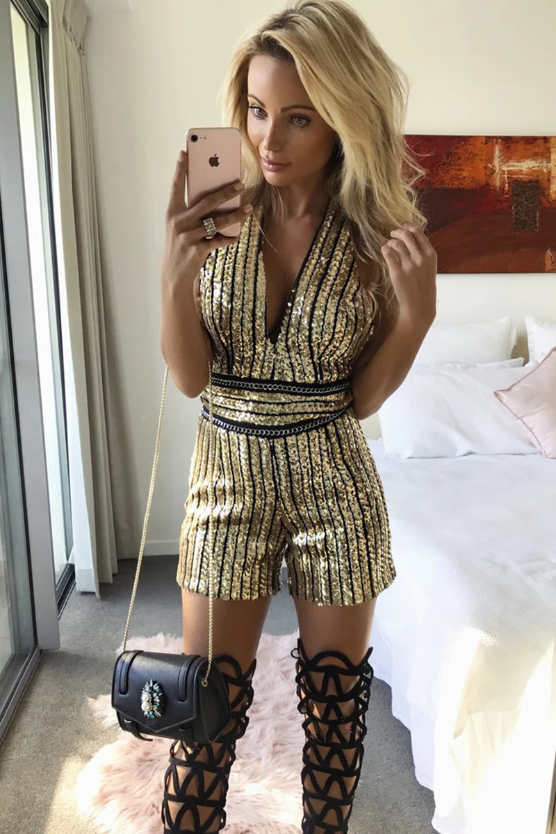 Halinfer новые летние женские костюмы сексуальные bodycon Холтер с блестками открытая спина знаменитости костюм для вечеринки vestidos