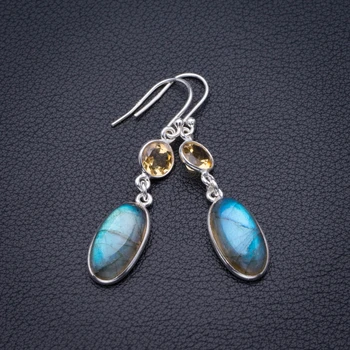 

Natural Blue Fire Labradorite And Citrine Handmade 925 Sterling Silver Pendant 1.75" D3244