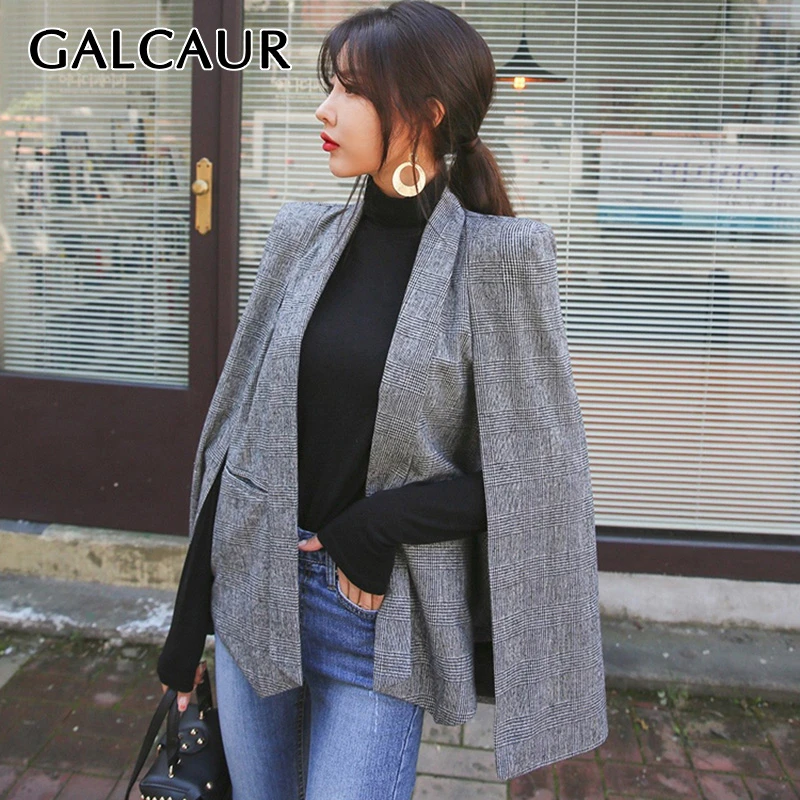 GALCAUR лоскутное клетчатое Женское пальто плащ корейские женские пальто осень плюс размер новая модная одежда женская OL стиль