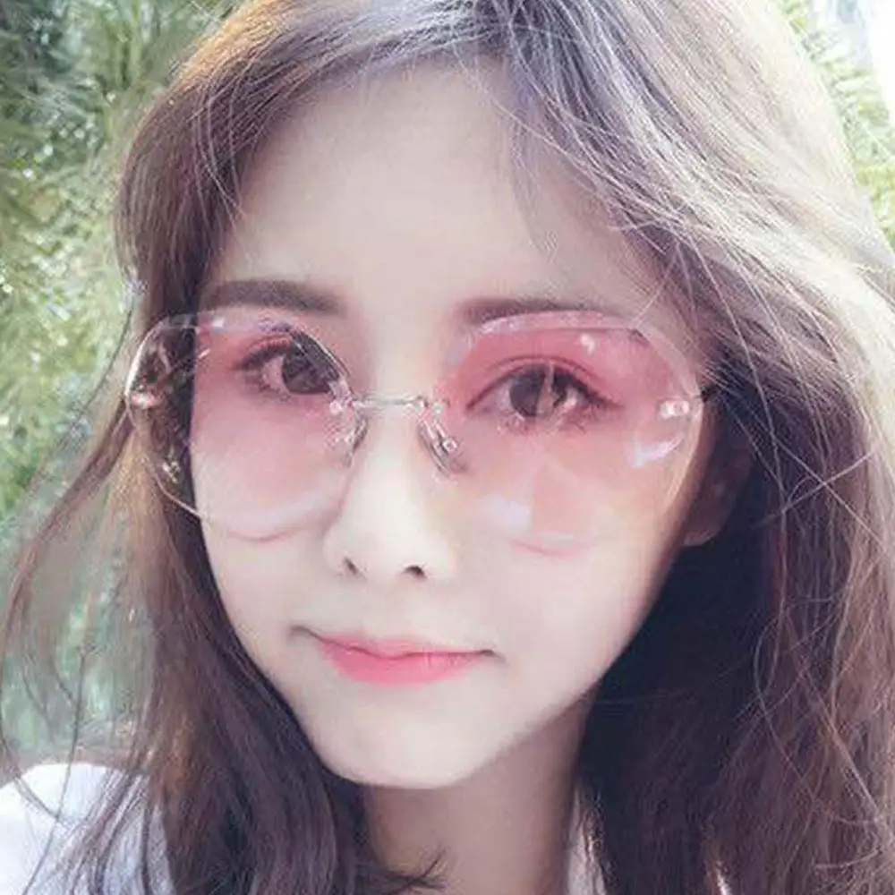 Women Polygon Rimless Sunglasses Metal Anti Ultraviolet Marine Film Sunglasses