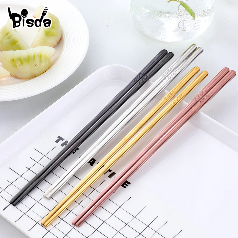 

4Pairs Stainless Steel Chopsticks Golden Sushi Food Sticks Anti-skid Reusable Dinnerware Chinese Korean Dinner Kit Utensil