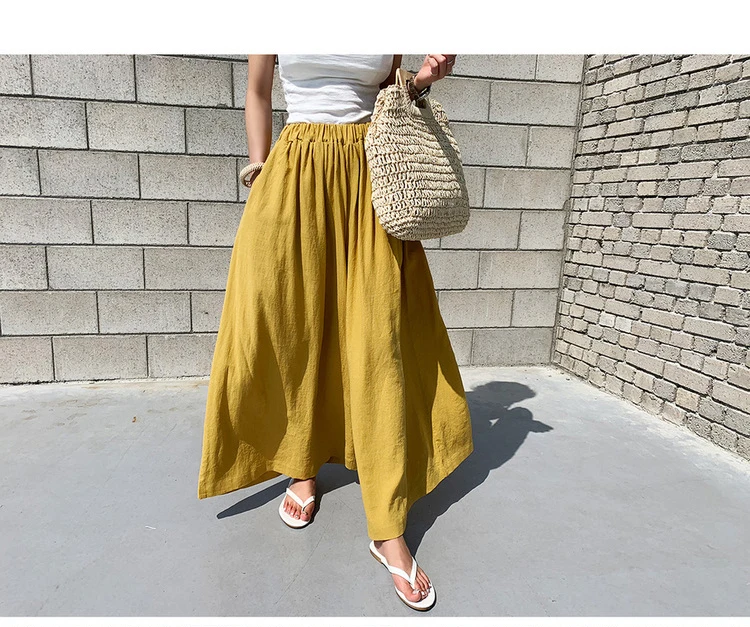 black cargo pants Fashion Summer Linen Wide Leg Pants For Women 2021 Casual Elastic High Waist Long Trousers Female Solid Larg Size Pants womens clothing