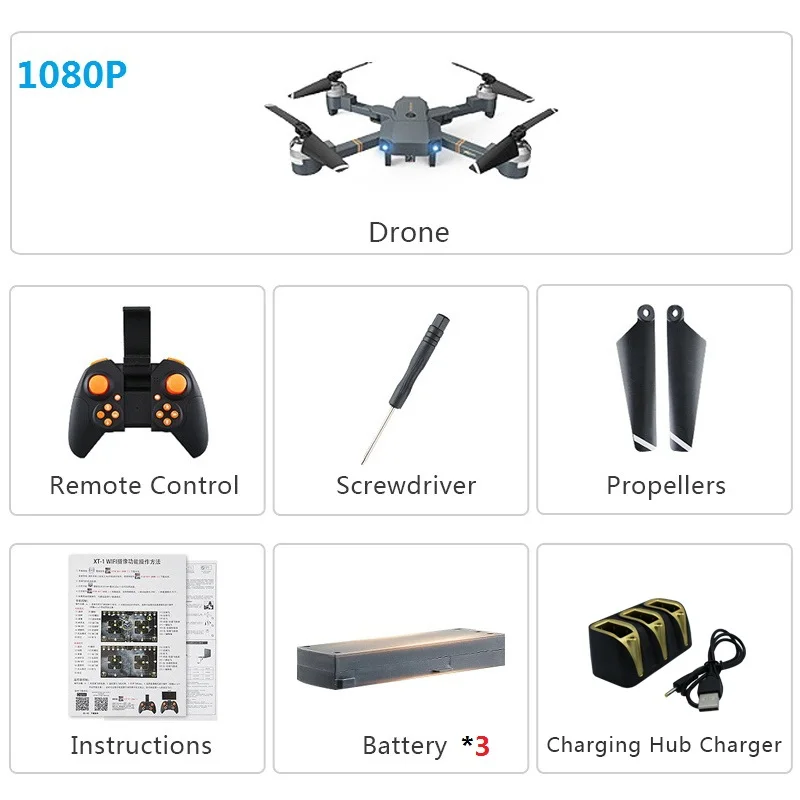 Gloabl Дрон wifi FPV с широкоугольной HD камерой 1080P режим удержания высоты складной RC Квадрокоптер Дрон X Pro RTF Дрон подарок VS E58 - Цвет: 1080P 3B