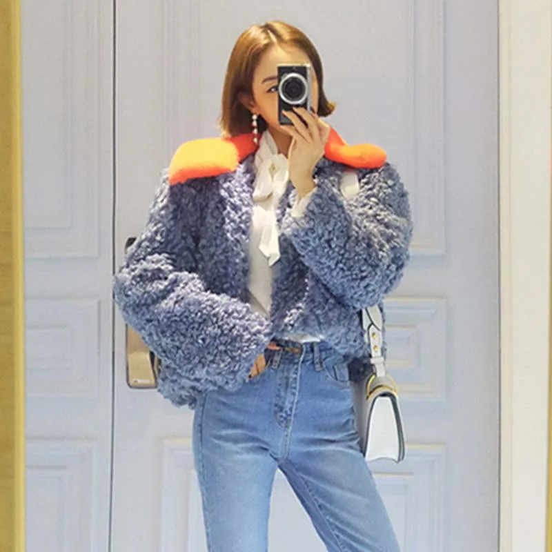 

Women's Jacket Short Jacket Rolls Wool Fur Silky Soft Women's Warm Top 2019 New Fashion Winter Women's Fur Jacket NUW641