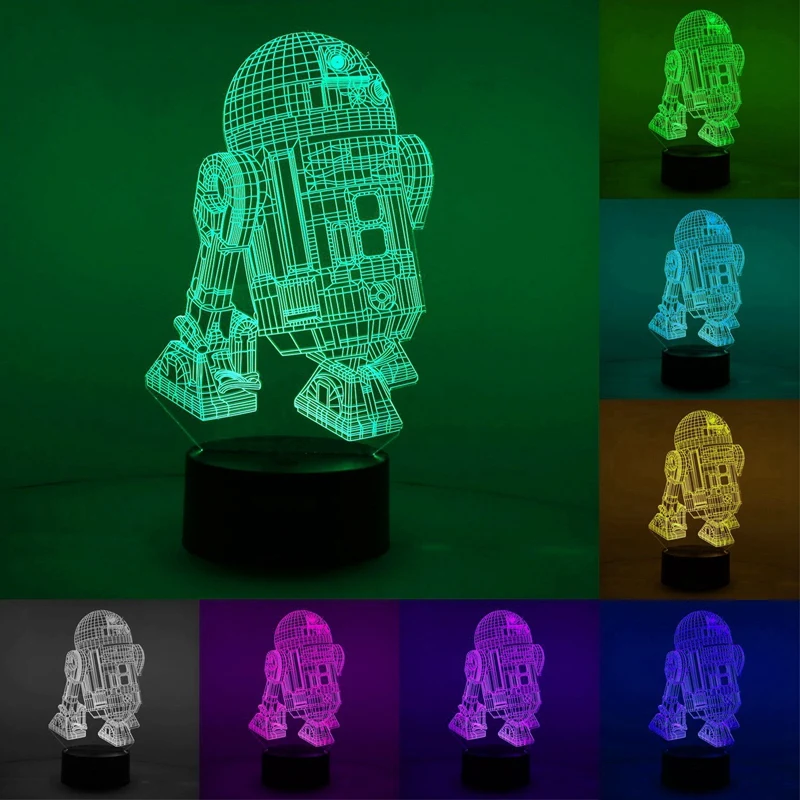 Luz de noche de Star Wars ilusión 3D, tres patrones y lámpara de decoración de cambio de 7 colores-Regalos perfectos para niños y Fans de Star Wars