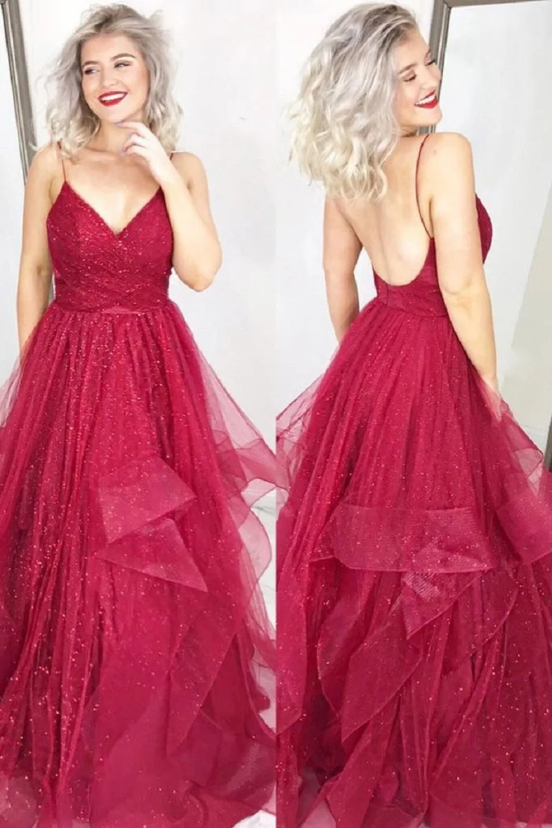 

V Neck Spaghetti Straps A-Line Prom Evening Dress Tulle Floor Length robe de soiree vestidos de fiesta abiti da cerimonia