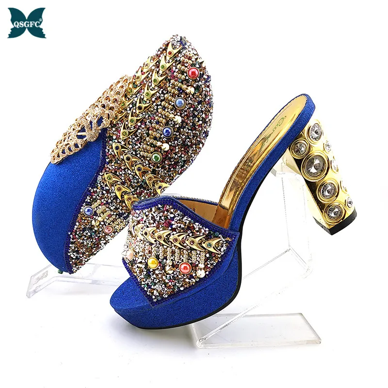 Ladies Shoes Rhinestone Royal-Blue-Color Shinning Party And PU with Colorful for Decorated