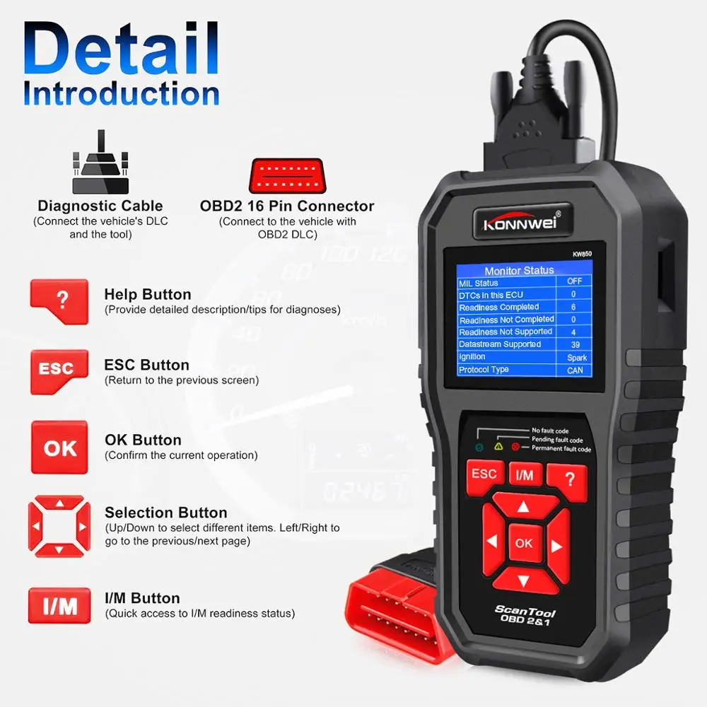 KONNWEI KW850 OBD 2 Диагностика автоматический диагностический сканер OBD2 сканер лучше, чем Запуск CR5001 на русском автомобиле диагностический инстру... KONNWEI KW850 OBD 2 Диагностика автоматический диагностический сканер OBD2 сканер лучше, чем Запуск CR5001 на русском автомобиле диагностический инстру...