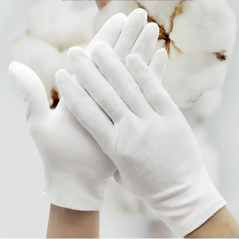 6 пар белых хлопковых перчаток для работы, защита рук, домашние перчатки, ювелирные изделия, хлопковые белые перчатки для обслуживания/официантов/водителей