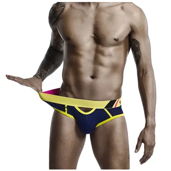 

New Men's Underwear Briefs Slip Mesh Shorts Cueca Gay men Underwear Sport Color Block Patchwork Comfort Soft Breathable Briefs#1