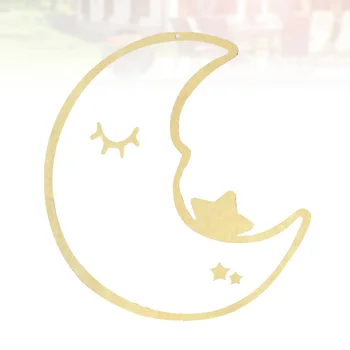 

1pc Wall Mirror Acrylic Moon Wooden Frame Hanging Mirror for Bathroom Living Room