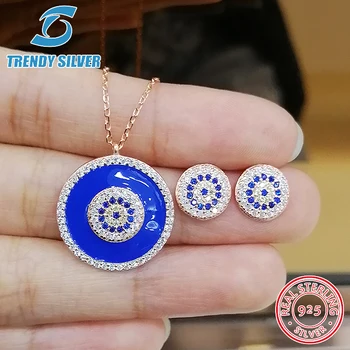 

complete pure 925 sterling silver zirconia clear CZ luxury jewelry set ring earrings for woman pendant necklace trendy design