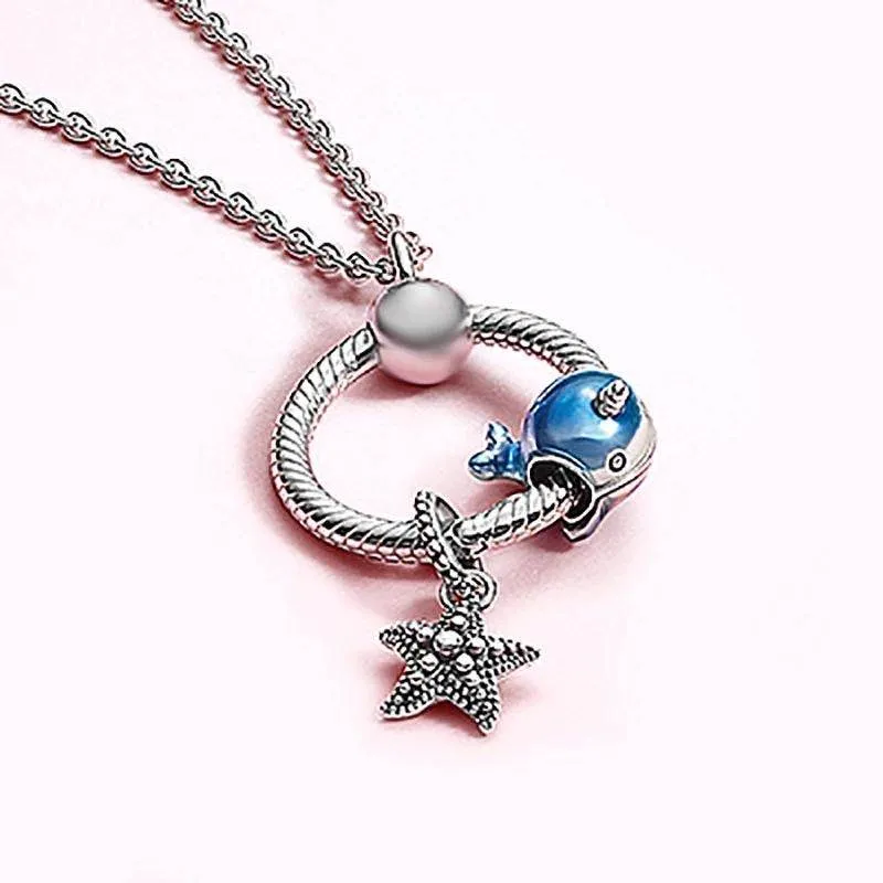 

100% 925 Sterling Silver Sparkling Starfish And Narwhal Beaded Necklaces Most Popular Women