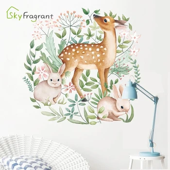 

Nordic Wall sticker deer rabbit garland stickers living room Wall decor bedroomdecor painting sticker room decoration home decor