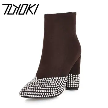 

Tuyoki Plus Size 33-46 Women High Heels Boots Crystal Ankle Boots Fur Winter Warm Shoes Woman Sexy Fashion Ladies Footwear