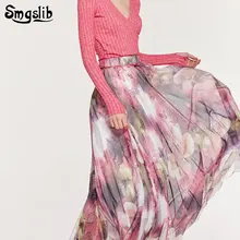 Модная новинка Весна Осень Юбка элегантная офисная Дамская Цветочная до щиколотки труба/Русалка размера плюс S-2XL