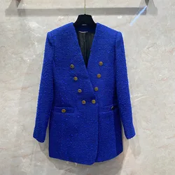 Primavera novo designer feminino de alta qualidade com decote em v lã tweed blazers jaquetas f032
