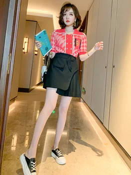 

Trendy Waistband Waist Hugging Cool Stitching Pocket Asymmetric Pleated Skirt Skirt Women's Fashion Summer New Style