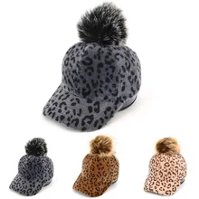 Женская бейсбольная кепка с леопардовым принтом, зимний помпон с искуственным мехом, бальная шапка, Женская Повседневная Уличная Кепка Snapback