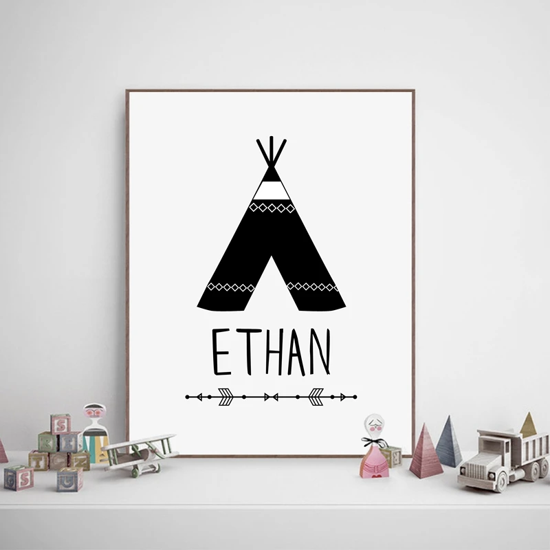 Customize Boys Name With Teepee Canvas Art Print And Poster Personalized Name Art Painting Wall Picture For Baby Boy Room Decor Painting Calligraphy Aliexpress