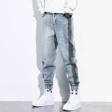 Японские модные мужские джинсы, светильник в синюю полоску, дизайнерские брюки-карго, свободные шаровары, уличная одежда, джинсы в стиле хип-хоп, мужские джоггеры