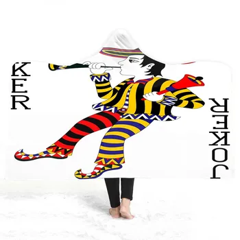 

Free shipping Novelty Holiday Gift Funny Poker Joker Adult Kid Sherpa Fleece Hooded Blanket Travel Camping Sofa Office Nap Throw