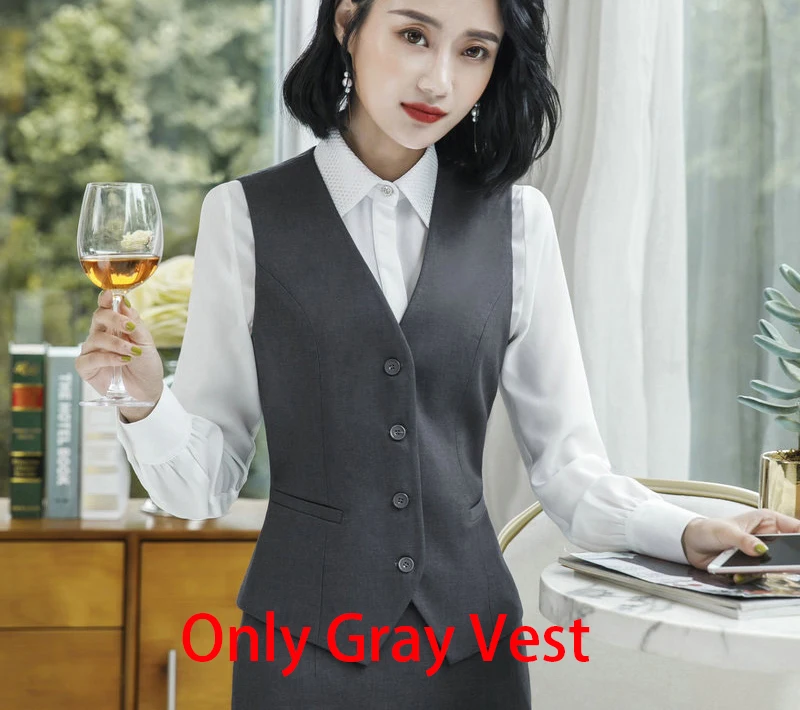 Only Gray Vest Серый женский костюм с юбкой, элегантный блейзер с длинным рукавом и юбка, комплект из двух предметов, офисный женский костюм размера плюс, официальная деловая Рабочая одежда - Цвет: Only Gray Vest