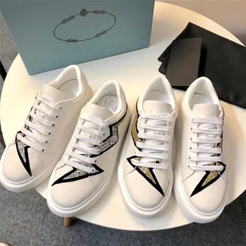 

2019 Designer Luxury Sneakers Woman Flats White Shoes New Dress Street Thick Heels Platform Soft Casual Shoes Fashion Size 35-40