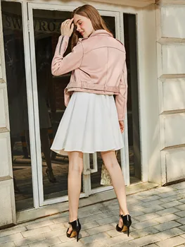 

Women Korean Pink Suede Jacket Female Zipper Belt Slim 2020 Fashion Spring Coat Elegant Chic Short Jackets Casual Streetwear