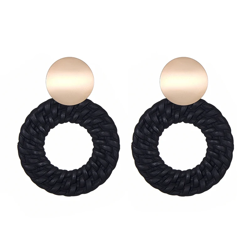 

LOVBEAFAS Fashion Imitation Rattan Acrylic Drop Earrings for women Gold Charm Vintage Statement Round Geometric Earrings Brincos