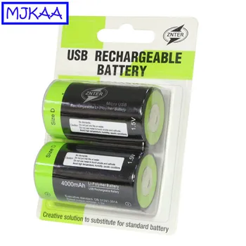 

ZNTER 1/2Pcs D Size 1.5V 4000mAh Lithium USB Rechargeable Battery Pilha 2A 4000 MAh Multifunctional Li-polymer Batteries