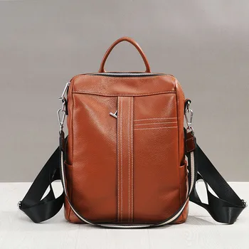

Leather Backpack Women's 2019 New Style Full-grain Leather Shoulder Backpack Korean-style Versatile Large-Volume Wide-Strap Scho